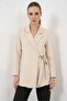 Women's Blazer with Collar, Belted, Side Tie, Beige Jacket