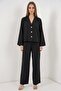 Women's Classic Collar Regular Waist Buttoned Viscose Black Double Suit