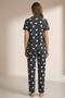Summer Buttoned Short Sleeve Gray Big Heart Pajama Set - 3