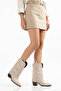 Beige Skin Cream Matte Suede Trousers Flat Western Cowboy Boots - 6