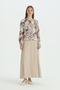 Balloon Sleeve Skirt Shirt Set - Beige