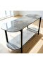 Round Edge Marble Pattern Double Tier Sofa Console Table - 3
