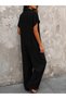 Black Linen Women's Buttoned Shirt Collar Loose Jumpsuit – Wide Leg Relaxed Fit Summer Jumpsuit 70% Linen 30% - 4