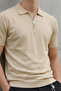 Men's Zippered Cotton Cream Polo Collar T-Shirt - 6