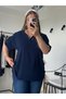 Navy Blue V-Neck Stoned Big Size Blouse - 3