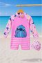 Girls' Uv Protection Long Sleeve Swimsuit with Hidden Zipper and Bonnet - 4