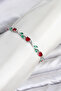 Brass Silver Color Red Zircon Stone Flower Model Women's Bracelet - 2