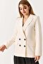 Women's Double-Breasted Collar Blazer Jacket Cream