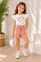 Girl's Shorts Set Heart Printed White T-Shirt with Powder Shorts Summer Two-Piece Set