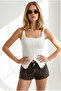 Women's White Double Layer Asymmetrical Blouse with Accessory Detail on the Front Blz-19003400 - 3