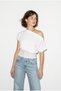 Women's White Boat Neck Waist Fitted Lace Detailed Sandy Cotton Blouse Öb261043 60286359 - 3