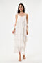 Beige Italian Layered Adjustable Strap Lined Long Silk Dress 38 - 44 Size