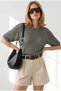 Women's Khaki Raglan Sleeve Mercerized Knitwear Blouse Blz-19003402 - 2
