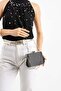 Polkia Black Satin Fabric Polka Dot Patterned Chain Strap Clip Closure Clutch Bag - 2