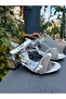 Silver Stone Cross-Strapped Thick Heeled Evening Dress Sandals - 5