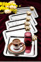 6 Pieces of Luxury Enamel Square Silver Tray with Daisy Accessories, Coffee Presentation Tray 21 cm