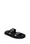 Women's Black Double Buckle Leather Slippers 26Sfd271818 - 7