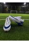 Children's Turf Soccer Shoes White--Blue High-Top Grass Field (with Spikes) - 3