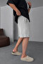 Men's Gray Lightweight Casual Linen Muslin Shorts with Double Hem and Back Pockets - 4