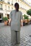 Belden Büzgü Detail V-Neck Short Sleeve Tunic Jacket with Elastic Waist and Pockets Lilyum Fabric Plus Size Two-Piece Set - 8