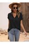 Women's Short Sleeve Hooded Lace-Up Viscose Blouse - 2