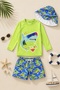 New Season Character Patterned Children's Swimsuit Set with Sun Protection Hat and Swim Shorts
