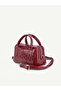 Patterned Burgundy Patent Leather Shk184 Faux Leather, Single Compartment with Zipper, Strap, Hand, Arm and Shoulder Bag - 2