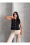 Metal Buttoned Pocketed Cotton Summer Seasonal Knitwear Vest - 5