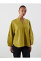 Green Crochet Collar Oversize Women's Blouse