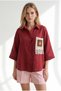 Women's Burgundy Pocket Detailed Wide Sleeve Washed Linen Shirt Gml-19001353 - 5