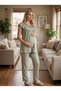 New Season Green Summer Stylish Lace Detailed Design Short Sleeve Maternity Pajama Set with Breastfeeding Feature 3-Piece Set - 2