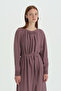 Ribbed Detail Lyocell Dress - Plum - 2