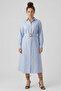Women Stripe Shirt Dress, Heather Blue