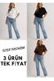 3-Piece Women's Fitted Top Blouse-T-Shirt with Wide Sleeves (Black-White-Coffee) - 4