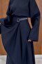 Navy Blue Linen Wrap Heather Skirt - 5