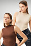 Women's Cream Bitter Brown 2-Piece Sleeveless Blouse