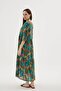 Women's Capri Sleeve High Neck Tropical Patterned Green Long Dress C2T8N512 - 3