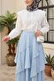 Elastic Waist Linen Look Voile Layered Skirt - Baby Blue - 4