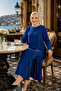Women's Pearl Embellished Blue Tunic-Pants Two-Piece Set - 5