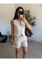 Cream Belted Linen Shorts Set - 4