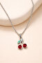 Women's Silver Color Red Stone Cherry Figured Necklace
