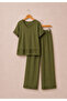Short Sleeve V-Neck Sequined Viscose Blouse and Trousers Bottom Top Set - 2