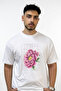 Cicek Kanavice Design Printed Oversize White T-Shirt