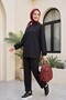 Long Back Cycling Collar Top and Elastic Sleeve Pants Set - Black - 4