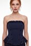 Women's Navy Blue Strapless Neckline Sequined Long Evening Dress - 3