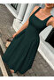 Women's Square Neck Strappy Long Crepe Dress - 2