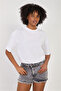 Women's Crew Neck Basic T-Shirt with Side Slits - White - 3