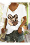 Women's Reindeer Printed V-Neck Sleeved Regular Fit Comfortable T-Shirt