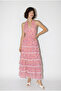 Women's Pink Shawl Patterned Halter Neck Gipeli Backless Layered Maxi Dress 4230 60286392 - 2