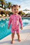 Cherry Patterned Baby Girl Long Sleeve Zippered Jumpsuit Swimsuit - 3
